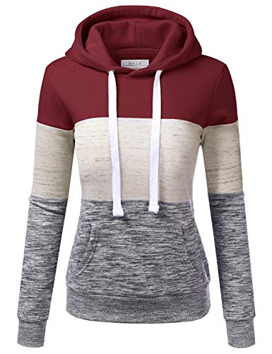 Doublju Basic Lightweight Pullover Hoodie Sweatshirt for Women Burgundy L