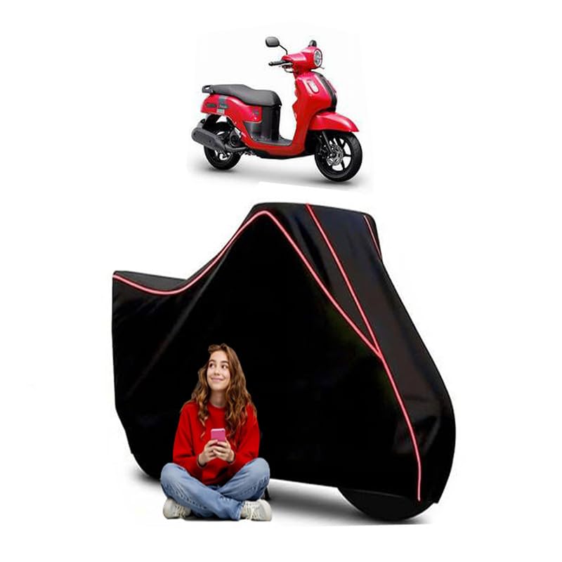 Image of mio fazzio Scooty Bike Cover Water Resistant Outdoor Use Universal Fit Scooters Motorcycles Heavy Duty UV Protection Dust Rain Scratch Resistant Elastic Bottom Black Blue Piping