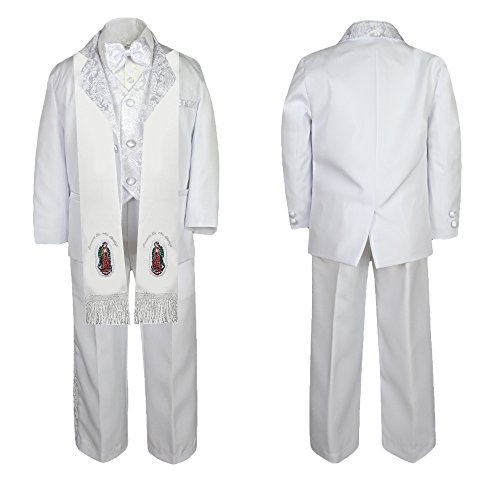 Image of Baby Boy Teen Baptism Notch Lapel Paisley Suit Silver Virgin Mary on Stole SM-20