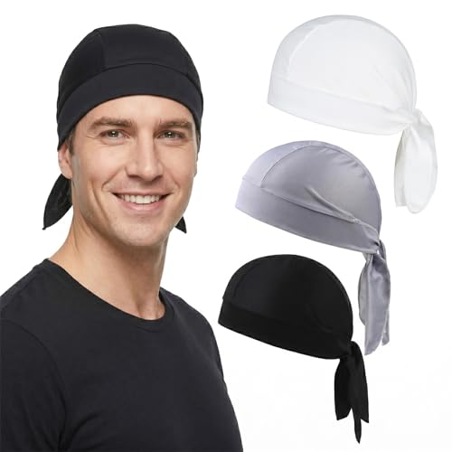 Zestaw 3 czapek bandana dla mężczyzn i kobiet, oddychająca chusta na głowę dla mężczyzn do jazdy na rowerze i uprawiania sportu, ochrona przed promieniowaniem UV, tkanina piracka pod kask