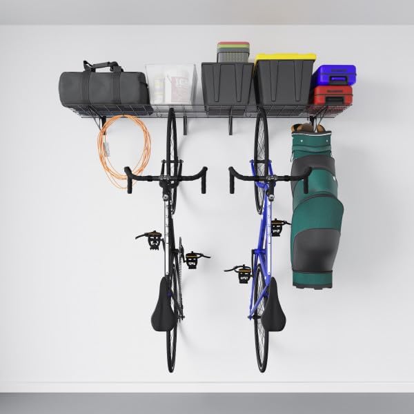 RAD Sportz Heavy Duty Shelves for Wall 2-Pack - Storage for Garage Organization - Garage Shelving with 154lb Capacity and Bike Hooks for 4 Cycles