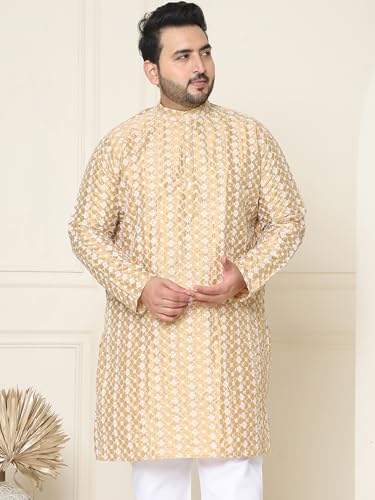 Sojanya Plus (Since 1958) Men's Silk Blend Dark Gold Embroidered Only Long Kurta
