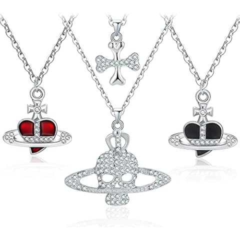 Yumikoo 3D Saturn Planet Necklace 3PCS Skull Cross Heart for Women Men Cover