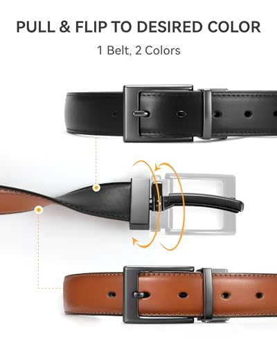 Image of Chaoren Leather Ratchet Belt 2 Pack Dress with Click Sliding Buckle 1 3 /8 inch in Gift Set Box - Adjustable Trim to Fit