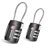 2 Pack TSA Approved Travel Luggage Locks, Cable Combination Lock Alloy Body, Keyless 3-Digit Padlocks, Travel Sentry Accepted Padlock for Gym Locker, Golf Bag Case, Backpack, Black-by GIVERARE