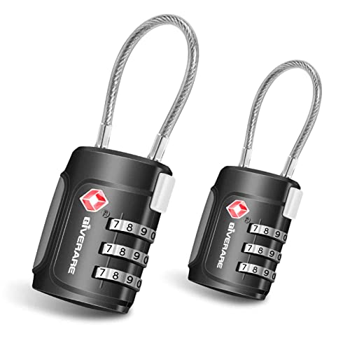 2 Pack Tsa Approved Travel Luggage Locks, Cable Combination Lock Alloy Body, Keyless 3-Digit Padlocks, Travel Sentry Accepted Padlock For Gym Locker, Golf Bag Case, Backpack, Black-By Giverare #TOP19