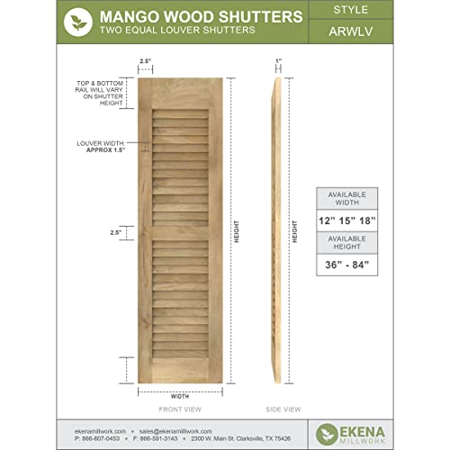 15"W x 72"H Americraft Two Equal Louver Exterior Real Wood Shutters (Per Pair), Unfinished by Ekena Millwork - Image 2