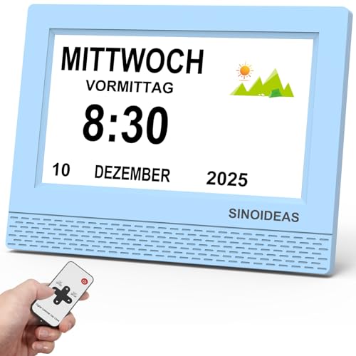 SINOIDEAS 7 Inch Digital Calendar, Elderly Watch, Dementia Watch with Reminder Function, Clock with Date and Day of the Week (Blue)