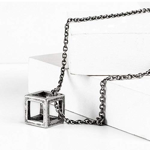 Preisvergleich Produktbild TGJYNLES Rubik's Würfel Hohle dreidimensionale Anhänger Halskette männliches und weibliches Paar Straßenschmuck-alte Silberkette Länge 65cm + 5cm