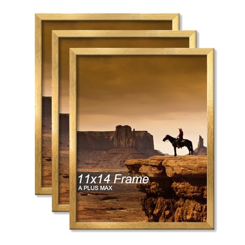 A PLUS MAX 11x14 Picture Frame Set of 3 Gold Light Weight Wall Mount