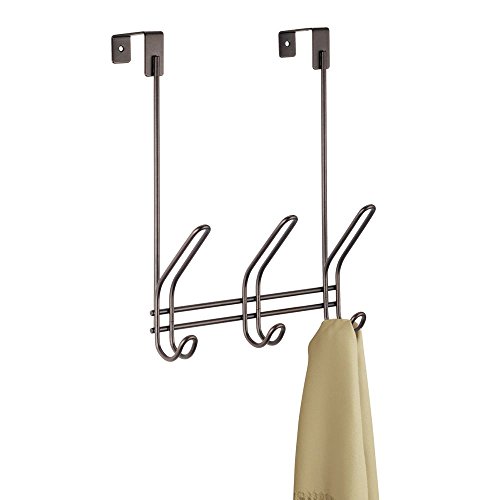Idesign Classico Metal Over The Door Organizer, 3-Hook Rack For Coats, Hats, Robes, Towels, Bedroom, Closet, And Bathroom, 5" X 8.25" X 12.5" - Bronze #TOP3