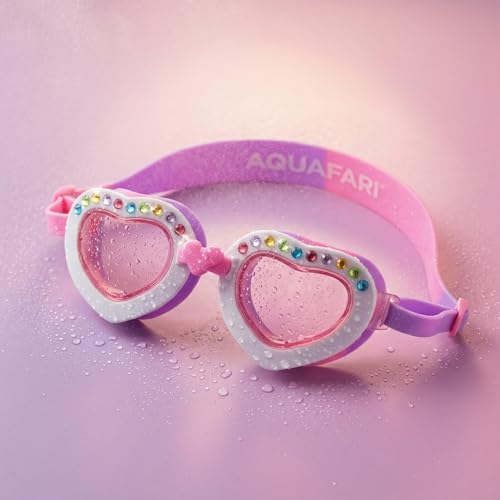 AQUAFARI Girls Swim Goggles Ages 4–12 Years | Heart Kids Swim Goggles with Anti-Fog Clear Lens, Leak-Resistant Soft Silicone Seal & Rhinestone Trim by AQUAFARI - Image 7