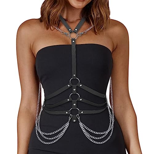 BODIY Fashion Harness Belt Plus Size Harness Waist Belts Punk Leather Body Harness for Women (Black)