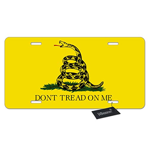 WONDERTIFY License Plate Dont Tread on Me Flag Yellow Decorative Car Front License PlateVanity Tag,Metal Car Plate,Aluminum Novelty License Plate for Men-Women Car,6 X 12 Inch (4 Holes)