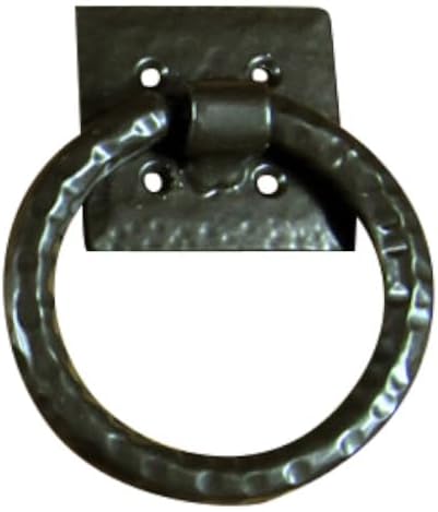 Distressed 4" Ring Door Knocker with Hammered Back Plate and Clavo as Strike - Matte Bronze Powder Coat Finish - Sold Individually