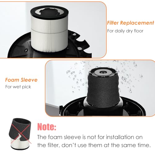 Image of 17884 Replacement Filter Fits Craftsman 6 8 12 16 Gallon Wet Dry Vacuums, Replaces 9-17884 General Purpose Vac Filter with 2x Wet Foam- 2 Pack