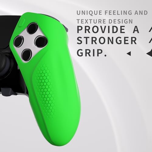 PlayVital Ergonomiczny Miękkie Gumowe Etui do ps5 Edge Controller,Antypoślizgowa Półpokrywa Silikonowa Ochraniacz z Nakładkami Joysticka do ps5 Edge-Zieleń(Ninja Edition)
