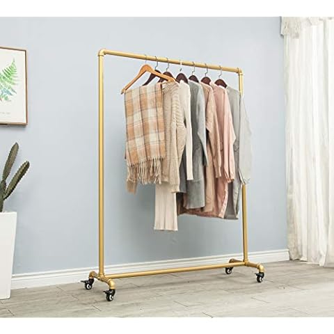 FOF FRIEND OF FAMILY (63" Tall,1" Pipe,Gold Color) Industrial Pipe Clothing Rack Vintage Garment Rack Pipeline Rolling Clothing Racks on Wheels. Cover