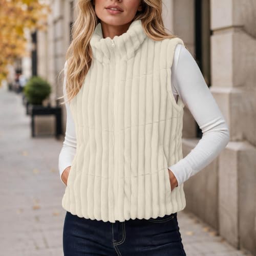 Kreyvox Fleece Vest Women Fuzzy Winter Vest Full Zip Sleeveless Coat — view 3