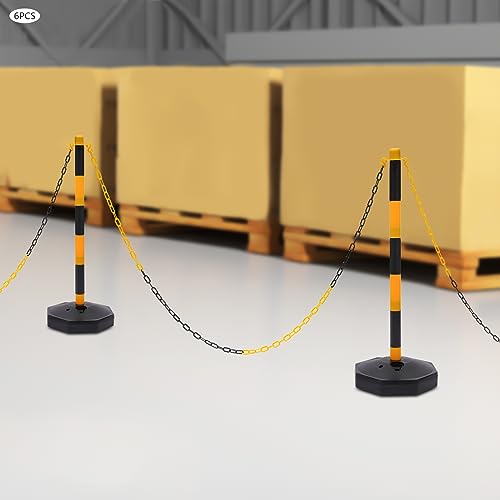 6 Traffic Delineator Post Cones, Portable Parking Pole Barrier with Fillable Base, Adjustable Height Traffic Safety Delineator with Chains for Parking, Construction Lot, Road Marker, Street Stanchion - Thumbnail 6