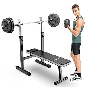 Lmdex Adjustable Weight Bench Press with Squat Rack Folding Multi-Function Dip Station for Full Body Workout Home Gym Strength,Grey
