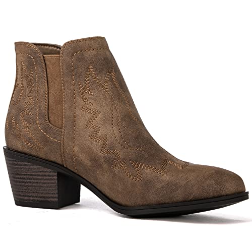 GLOBALWIN Women's Cowgirl boots Western Short Ankle Pull On Comfortable Cowboy Boots For Women Low Heel3