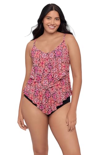 Trimshaper Womens Double Tier Ronnie Swim Tankini Top with Fully Lined Back and Bra Support, Tile-istic, 10
