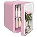 ARTETHYS Mini Fridge for Bedrooms, 8L Skincare Fridge with LED Mirror Compact Beauty Car Fridge for Home Office Cosmetic, 220V AC/12V DC, Pink