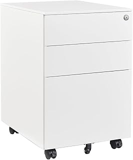 Rollcontainer mit 3 Schubladen Aktenschrank Büroschrank Bürokommode abschließbarer Bürocontainer File Cabinet Beistellcontainer Dokumentenschrank Aufbewahrung von Akten Büroutensilien 39 x 50 x 60 cm