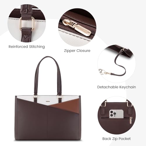 Image of Laptop Tote Bag for Women 15.6 Inch Waterproof Leather Computer Laptop Bag Women Business Office Work Bag Briefcase Large Travel Handbag Shoulder Bag
