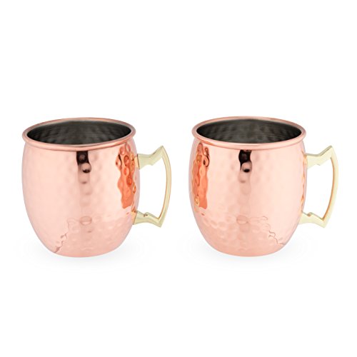 True Moscow Mule Mug, Stainless Steel, Copper Cups for Moscow Mules, Copper Bar Cart Accessories, 16 oz, Set of 2