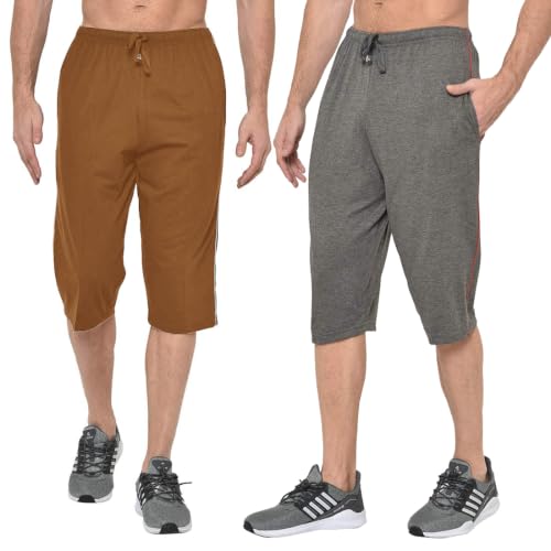 Image of Men's Regular Fit Cotton Three by Fourth, 3 /4th, Man Capri, Capris, Three Quarter, Capri for Men, Printed, Sports Running, Three Quarte, Casual Lounge Short, Nightwear Sleep Shorts, Pack of 2