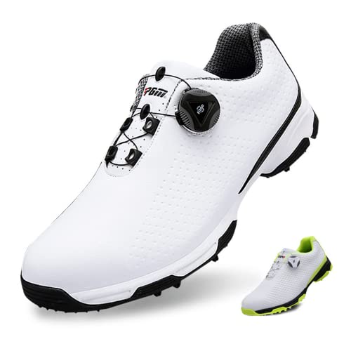 Golf Shoes Men?s Casual Sports Shoes Models Fixed Nail Waterproof Breathable Spiked Sneakers Breathable Rubber Midsole Shoes White/Green - Image 2