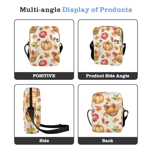Crossbody Bag Pumpkins Thanksgiving Maple Messenger Bag for Women Men Purse Shoulder Bag Satchel Bag with Adjustable Strap 214B80604