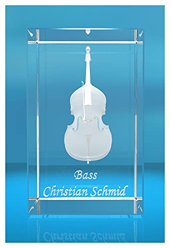 VIP-LASER 3D Glasquader |Kontrabass | Bass mit Wunschnamen | Geschenk für Bassist | Musiker | Orchester
