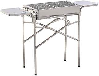 Outsunny Outdoor Folding BBQ Rectangular Stainless Steel Foldable Pedestal Charcoal Barbecue Grill - Silver