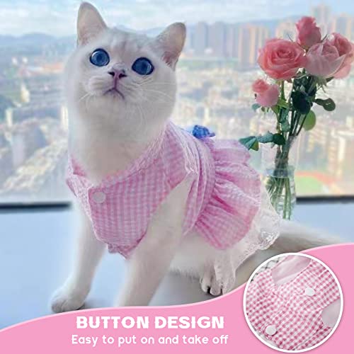 Tengzhi Dog Summer Dress Cute Plaid Bowknot Sleeveless Sundress Soft Breathable Lace Princess Puppy Apparel Outfits Cat Puppy Clothes For Small Dogs Girl (S (Fit 2.5-5 Lbs), Pink) #TOP3