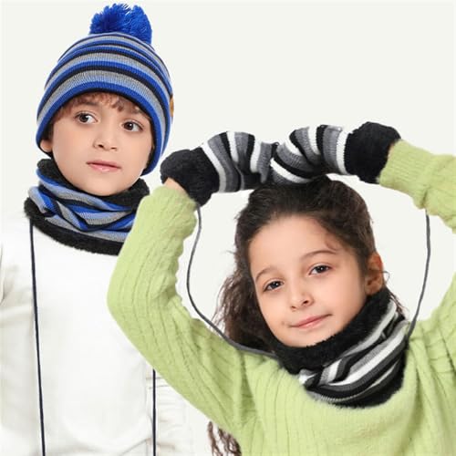 SK Studio Kids Winter Beanie Hat Scarf Gloves Set for Girls Boys Knit Warm Pompom Toddler Hats Mittens Neck Warmer3