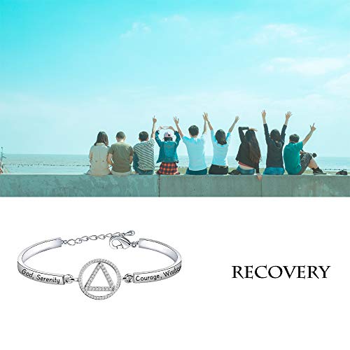 Kuiyai Aa Recovery Bracelet Serenity Prayer Alcoholics Anonymous Jewelry Serenity Courage Wisdom Sobriety Gift (Silver Bracelet) #TOP6