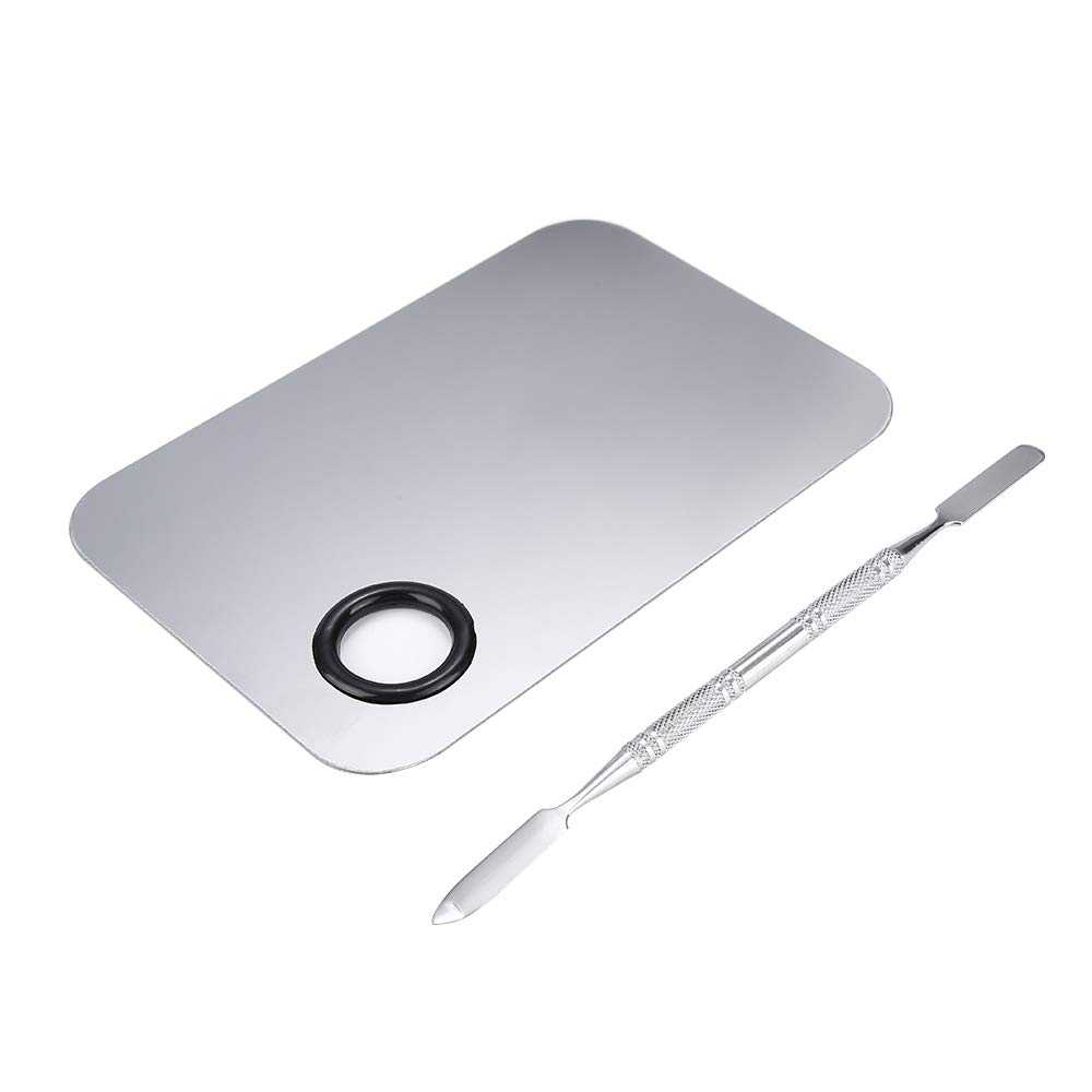 Stainless Steel Cosmetic Makeup Palette, Professional Cosmetic Mixing Makeup Palette Spatula Makeup Artist Tool, Beauty Salon Color Cream Mixing Palette With A Spatula Makeup Nail Art Palette 2 Piece Set image 1