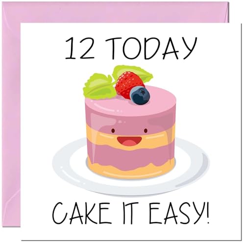 12th Cute Birthday Card for women girls Cake it easy Birthday Card for 12 Year old Girl Granddaughter Daughter Kids twelve, twelfth Sister cousin Niece