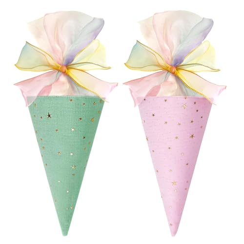 Vlecexs Schultüten Jungen Zuckertüte Mädchen Klein Zuckertüten Schultüte Baumwolle Kleine Schultüte Regenbogen Bastelset Geschwisterkind Teenager Einschulung Schultüte (Rosa+Grün)