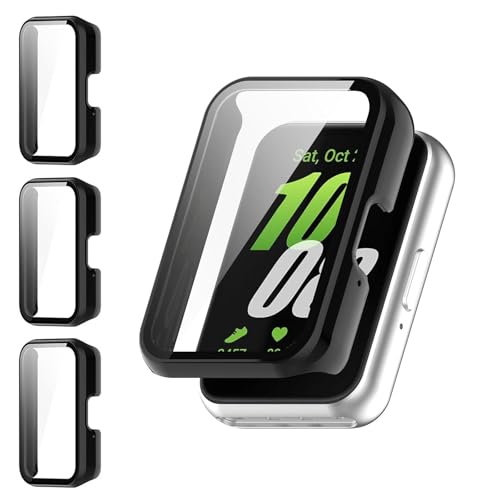 Shesyuki Pack de 3 protectores de pantalla para Samsung Galaxy Fit 3 [cobertura completa], carcasa rígida de policarbonato integral, accesorios para Samsung Galaxy Fit 3 película de vidrio templado