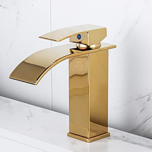 Robinet de salle de bain cascade doré mitigeur évier acier inoxydable chaud froid