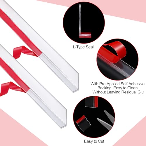 Newtay 2 Pcs Long Clear Vinyl L-Type Seal Strip with Pre-Applied Self Adhesive Shower Threshold Water Dam Barrier Bathroom Glass Door Seal Strip for Gap Frameless Shower Door by Newtay - Image 3