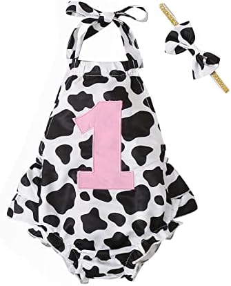 Detigee Baby Girl First Birthday Outfit Baby 1st Birthday Outfit Girl Cow Birthday Bodysuit (Black,12-18 Months)