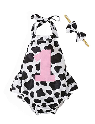 Detigee Baby Girl First Birthday Outfit Baby 1St Birthday Outfit Girl Cow Birthday Bodysuit (Black,12-18 Months) #TOP2