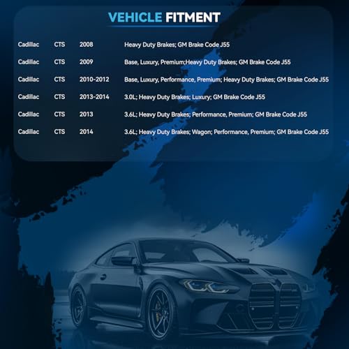 Image of Detroit Axle - Heavy-Duty Front Brake Kit for 2008 2009 2010 2011 2012 2013 | 2014 Cadillac CTS w /GM Brake Code J55 Drilled & Slotted Disc Brake Rotors Ceramic Brake Pads: 13.58'' inch Rotors