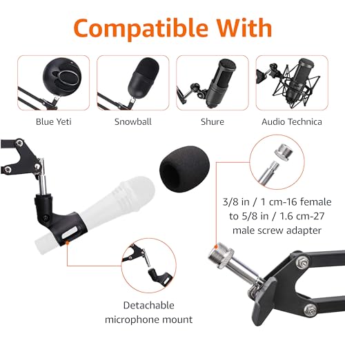 Amazon Basics Adjustable Microphone Stand, Pop Filter, Windscreen, for Blue Yeti, Snowball, Shure, Audio-Technica, other Mics, 19 inch by Amazon Basics - Image 3