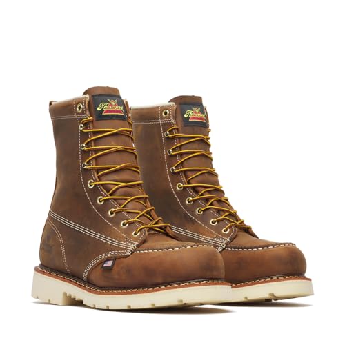 Image of Thorogood American Heritage 8 inch Steel Toe Work Boots for Men - Full-Grain Leather with Moc Toe, Slip-Resistant Heel Outsole, and Comfort Insole; EH Rated